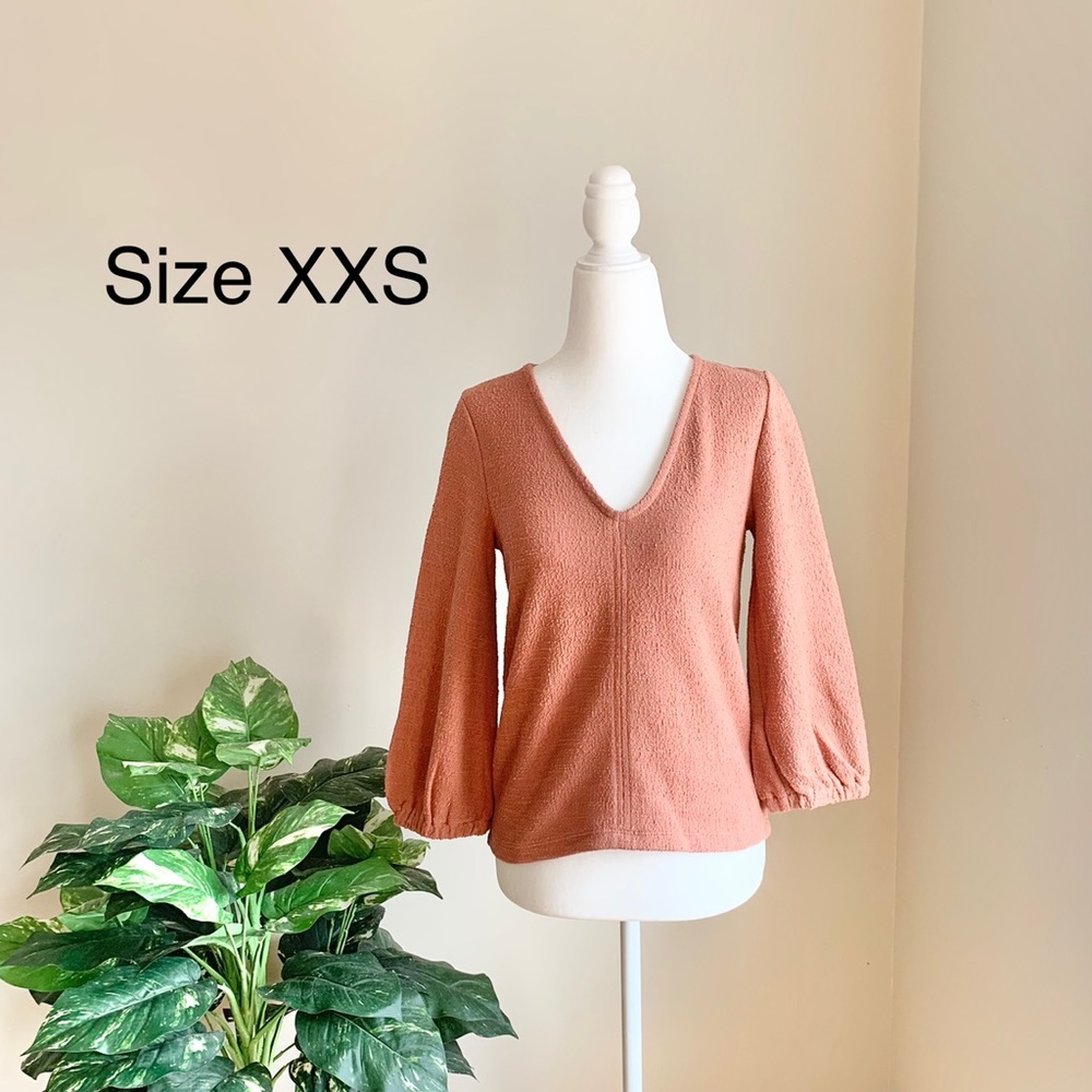 NWT Madewell Texture & Thread Full Sleeve Top Blouse Brown Sz XXS